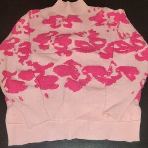 Elegant Pink Leopard Women's Mockneck Hi/lo Girly Sweater